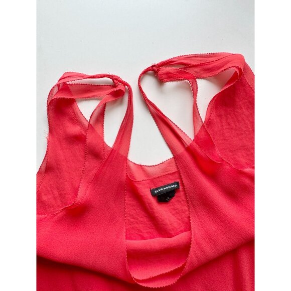 CLUB MONACO Coral Red Silk Georgette Ruffle Layered A-Line Tank, Size S - Picture 7 of 11